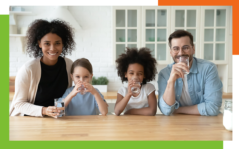 happy family drinking water